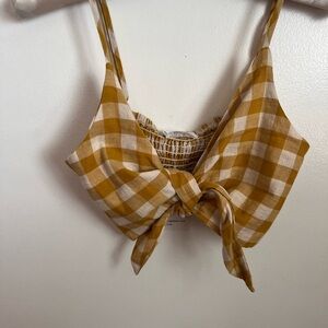 Reverse Mustard and White Gingham Tie-Front Camisole
